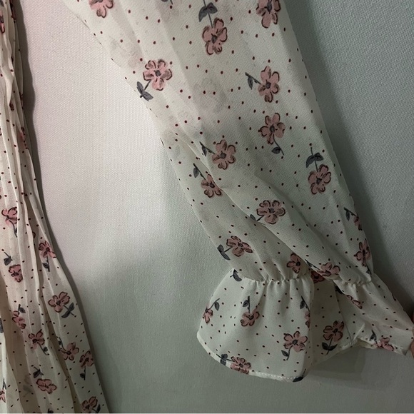 Carly Jean Los Angeles dress S small Ivory white floral High neck Pleated Womens - Picture 5 of 9